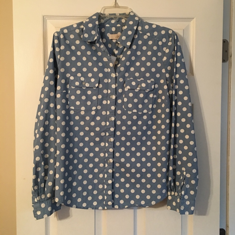 NWT Sz M Polka Dot Button Down from The Loft